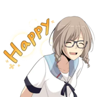 😄 Happy vui vẻ, anime, cô gái, kính, nụ cười telegram sticker