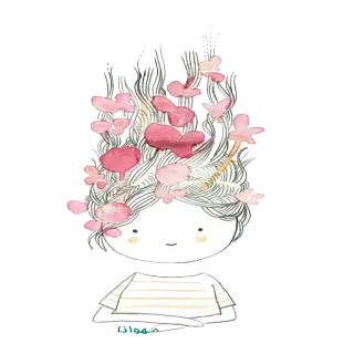 🙂 chica, flores, dibujo, acuarela, lindo, ilustración telegram sticker