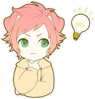 🤔 动漫, 可爱, 想法, 灯泡, 角色, 狗耳朵, 卡通 whatsapp sticker