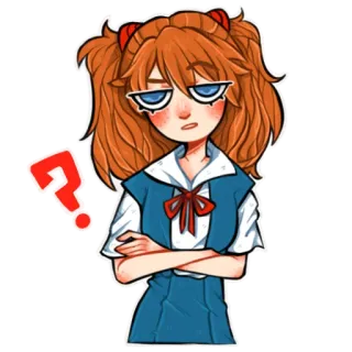 ❓ Asuka Langley Sohryu Neon Genesis Evangelion anime, garota, ponto de interrogação, desenho animado, confusa, cabelo ruivo, Asuka, Evangelion whatsapp sticker