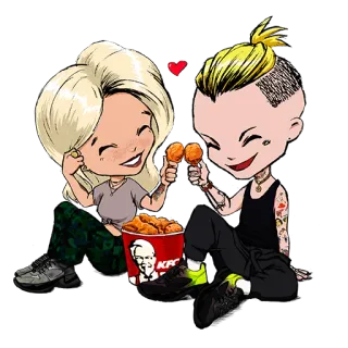 🍗 KFC KFC, frango, comida, desenho animado, casal, amor, frango frito, fast food whatsapp sticker