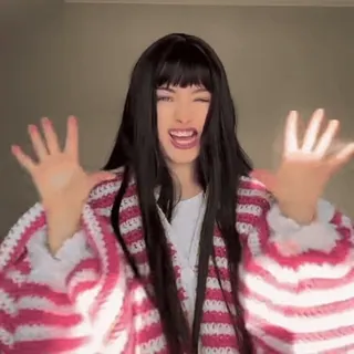 😈 girl, wig, striped, cardigan, gestures, reaction, poker-faced, expressions telegram sticker
