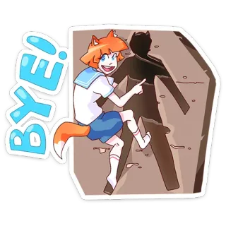 👋 BYE! 动漫, 狐狸, 尾巴, 再见, 告别, 再见, 卡通 telegram sticker