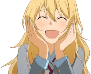 🙂 Kaori Miyazono Your Lie in April anime, ragazza, sorridente, capelli biondi, felice telegram sticker