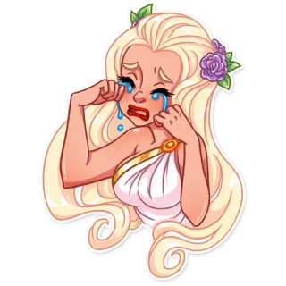 😭 llorando, triste, lágrimas, mujer, rubia, dibujos animados, emoji whatsapp sticker