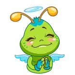 😏 天使, 光环, 可爱, 绿色, 角色, 翅膀 whatsapp sticker