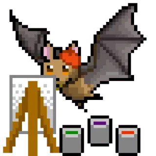 🎨 bat, pixel art, artist, painting, cute, animal whatsapp sticker