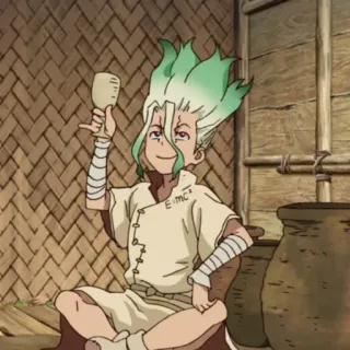 🔬 Senku Ishigami Dr. Stone аниме, наука, ученый, напиток, зеленые волосы whatsapp sticker