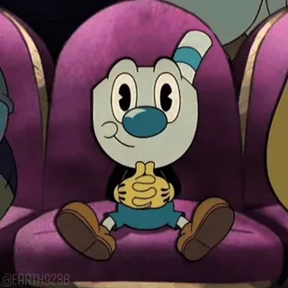 😶 Mugman Cuphead Mugman, Cuphead, dessin animé, animation, personnage, assis whatsapp sticker