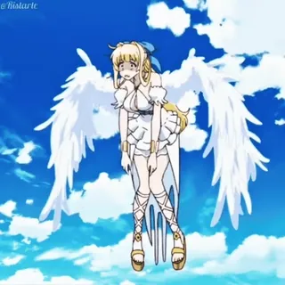 😩 Anime, Ángel, Alas, Mujer, Rubia, Cielo, Dibujos animados telegram sticker