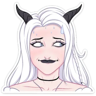 😒 succubus, demonenmeisje, wit haar, anime, cartoon, sticker, fantasie, hoorns telegram sticker