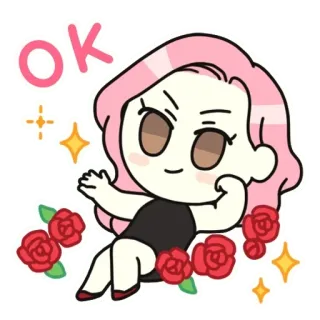 👌 OK ok, roses, sparkles, girl, cute, approval telegram sticker