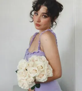 🤍 mujer, vestido, flores, rosas, retrato, vestido morado whatsapp sticker