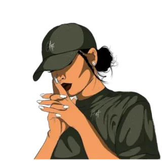 😐 gadis, topi, gaya, wanita, mode, ilustrasi, gambar whatsapp sticker