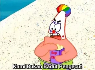 🦖 Patrick Star SpongeBob SquarePants Kami Bukan Badut Pengecut Patryk Rozgwiazda, SpongeBob Kanciastoporty, kreskówka, mem, śmieszne, klaun, badut, tchórz telegram sticker