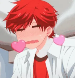 😖 animé, dessin animé, coeurs, amour, cheveux roux, rougir, kawaii telegram sticker