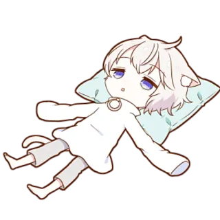 😮‍💨 Anime, Katze, verschlafen, Kissen, niedlich, Chibi whatsapp sticker