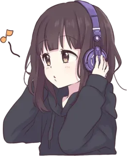 🎧 Anime, Chica, Auriculares, Música, Lindo, Dibujos animados, Kawaii telegram sticker