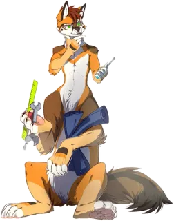 🔨 Furry, Fuchs, Ingenieur, Blaupause, Werkzeug, Cartoon telegram sticker