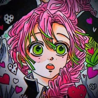 🍡 Mitsuri Kanroji Demon Slayer anime, manga, cute, pink hair, hearts, fanart, demon slayer, mitsuri kanroji telegram sticker