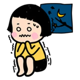 👧 cartoon, girl, fear, scared, night telegram sticker