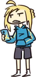 🤳 Cartone animato, Personaggio, Arrabbiato, Capelli biondi, Felpa con cappuccio, Giovane telegram sticker