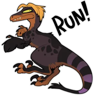 😱 RUN! dinosauro, velociraptor, cartone animato, correndo, animale, rettile whatsapp sticker