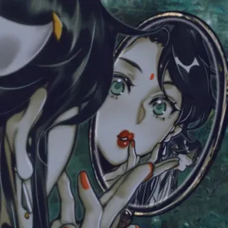 🌾 donna, specchio, riflesso, trucco, bellezza, stile asiatico, vintage, ritratto telegram sticker