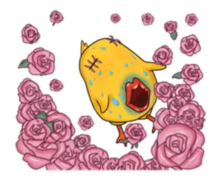 😍 мультфильм, курица, розы, цветы, иллюстрация, искусство telegram sticker