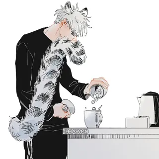 🌐 @HAWKS Anime, Manga, Art, Illustration, Personnage, Oreilles de loup, Café, Mignon telegram sticker
