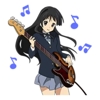 🔹 Mio Akiyama K-On! Аниме, Девушка, Бас-гитара, Музыка, K-On, Мио Акияма, Музыкант, Милый/ая whatsapp sticker