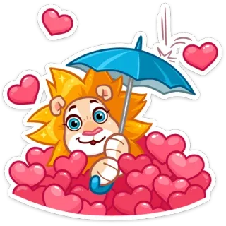 ❤️ สิงโต, การ์ตูน, หัวใจ, ความรัก, สัตว์, ร่ม, น่ารัก telegram sticker