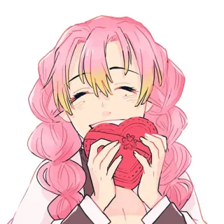 ❤️ Mitsuri Kanroji Demon Slayer anime, manga, amore, san valentino, capelli rosa telegram sticker
