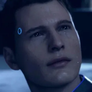 🌟 Connor Detroit: Become Human 안드로이드, 슬픔, 눈물, 로봇, 비디오 게임, 코너 telegram sticker