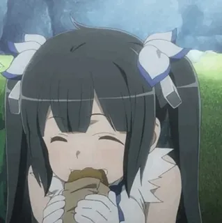 🍷 Hestia Is It Wrong to Try to Pick Up Girls in a Dungeon? Anime, Hestia, Dễ thương, Ăn uống, Đồ ăn, Cô gái, Phim hoạt hình telegram sticker