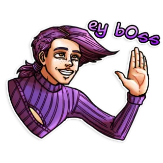 ✋ ey boss 만화, 캐릭터, 보라색, 인사, 손 흔들기 telegram sticker