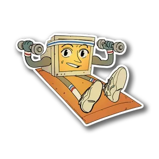 🏋️ computer, exercise, dumbbells, fitness, workout, cartoon, character, retro telegram sticker