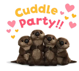 ❤ Cuddle Party!! カワウソ, ハグ, パーティー, かわいい, 動物, ハート telegram sticker