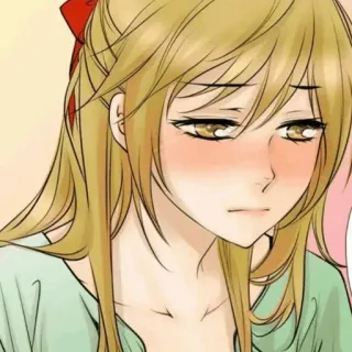 🍘 アニメガール, マンガ, イラスト, 金髪, 赤いリボン, ポートレート telegram sticker