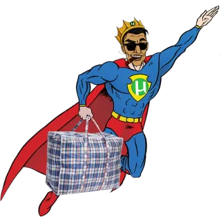 👋 Superheld, Cartoon, Figur, Gepäck, Krone, Fliegend telegram sticker