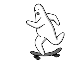 🌫 призрак, скейтбординг, мультфильм, наклейка, милый, персонаж whatsapp sticker