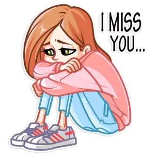 😢 I MISS YOU... ich vermisse dich, traurig, Mädchen, Cartoon, einsam, Sticker telegram sticker