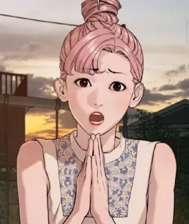 🙏 anime, vrouw, meisje, roze haar, smekend, manga telegram sticker