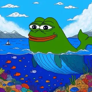 🌟 Pepe the Frog Meme, Rana, Balena, Animale, Mare telegram sticker