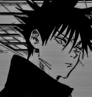 🤡 Megumi Fushiguro Jujutsu Kaisen 애니메이션, 만화, 후시구로 메구미, 주술회전, 캐릭터, 흑백 telegram sticker