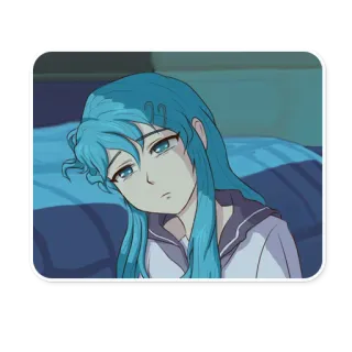 😢 anime meisje, verdrietig, blauw haar, slaapkamer, manga, cartoon, personage telegram sticker