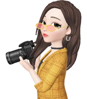 📷 fotógrafo, desenho animado, câmera, mulher, amarelo, moda, arte digital telegram sticker
