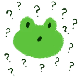 ❔ rana, punti interrogativi, verde, confusione, pensando, carino whatsapp sticker