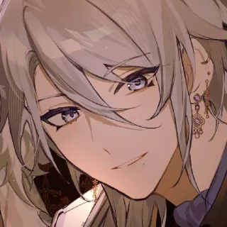 🙂 animé, personnage, beau, cheveux argentés, boucles d'oreilles telegram sticker