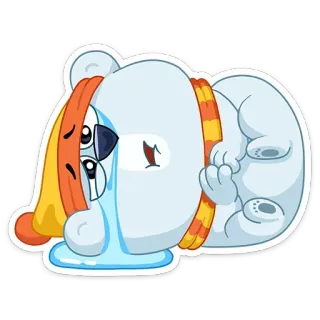 😀 Dessin animé, Ours polaire, Triste, Pleurs, Autocollant telegram sticker